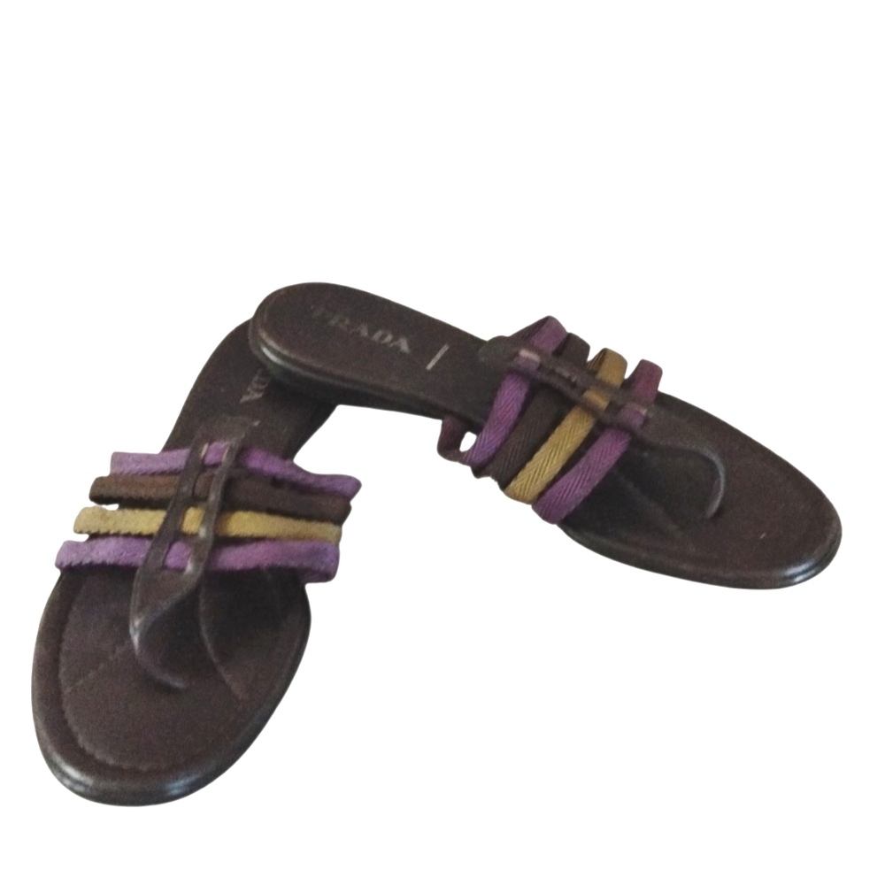 PRADA Purple and Gold Rope and Leather Slip On Strappy Sandals, size 7.5 - Picture 4 of 10